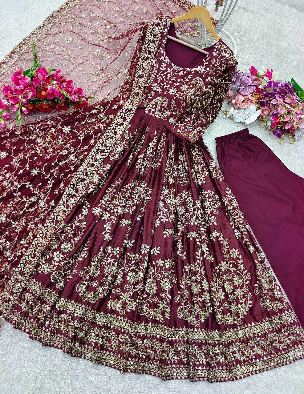 Chinon Silk Embroidery Designer Gown - MYLUXURY LANE ENTERPRISE